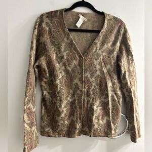 Vintage tweeds lambs wool angora rabbit hair paisley print cardigan sweater